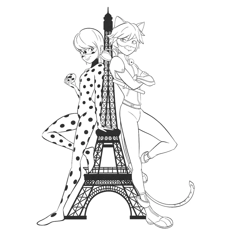 Desenho da Ladybug em Paris para colorir